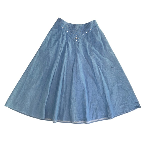 Vintage City Girl Nancy Bolen Long Denim Skirt Size 14 Rhinestone Western Boho - Picture 1 of 9